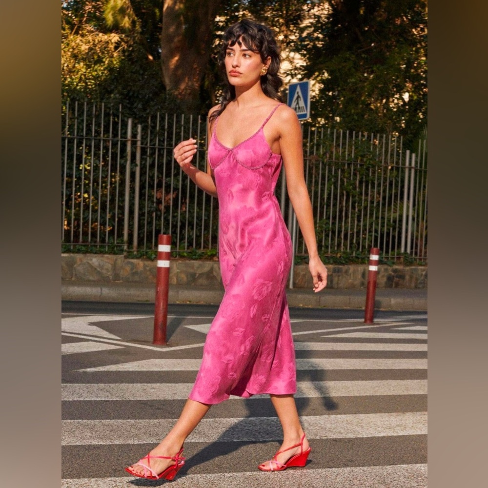 Rouje Paris Dana bias cut slip dress in Framboise Strawberry Dusty Rose Mauve 38